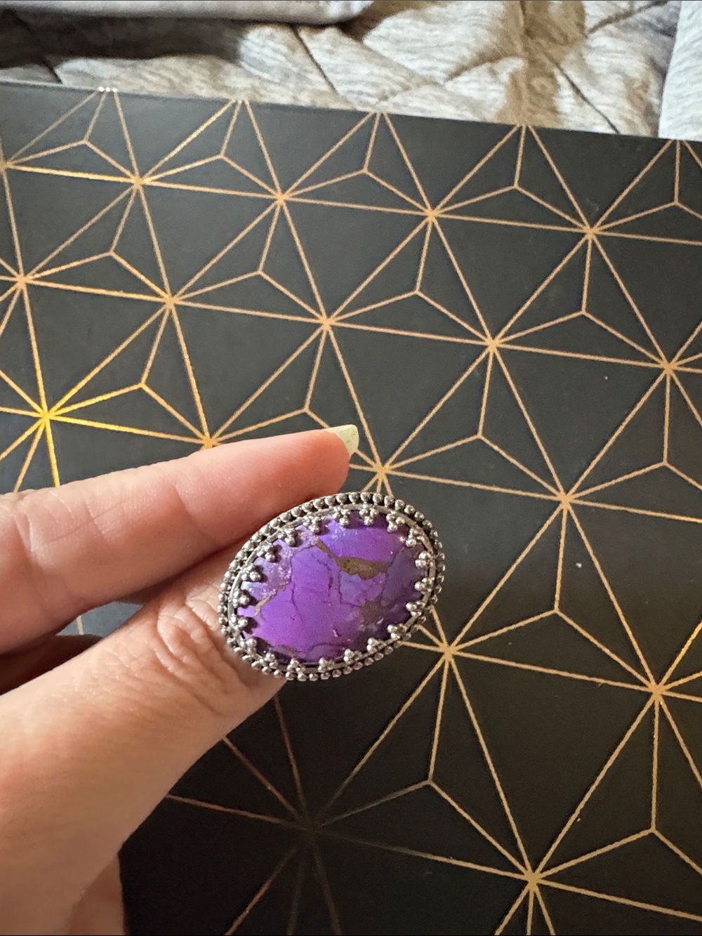 Purple Stone Oval Statement Ring - Women Jewelry